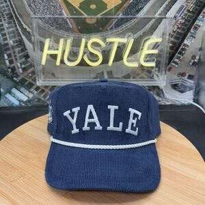 YALE University Bulldogs Corduroy Baseball Hat Rope Accent Logo Navy Retro